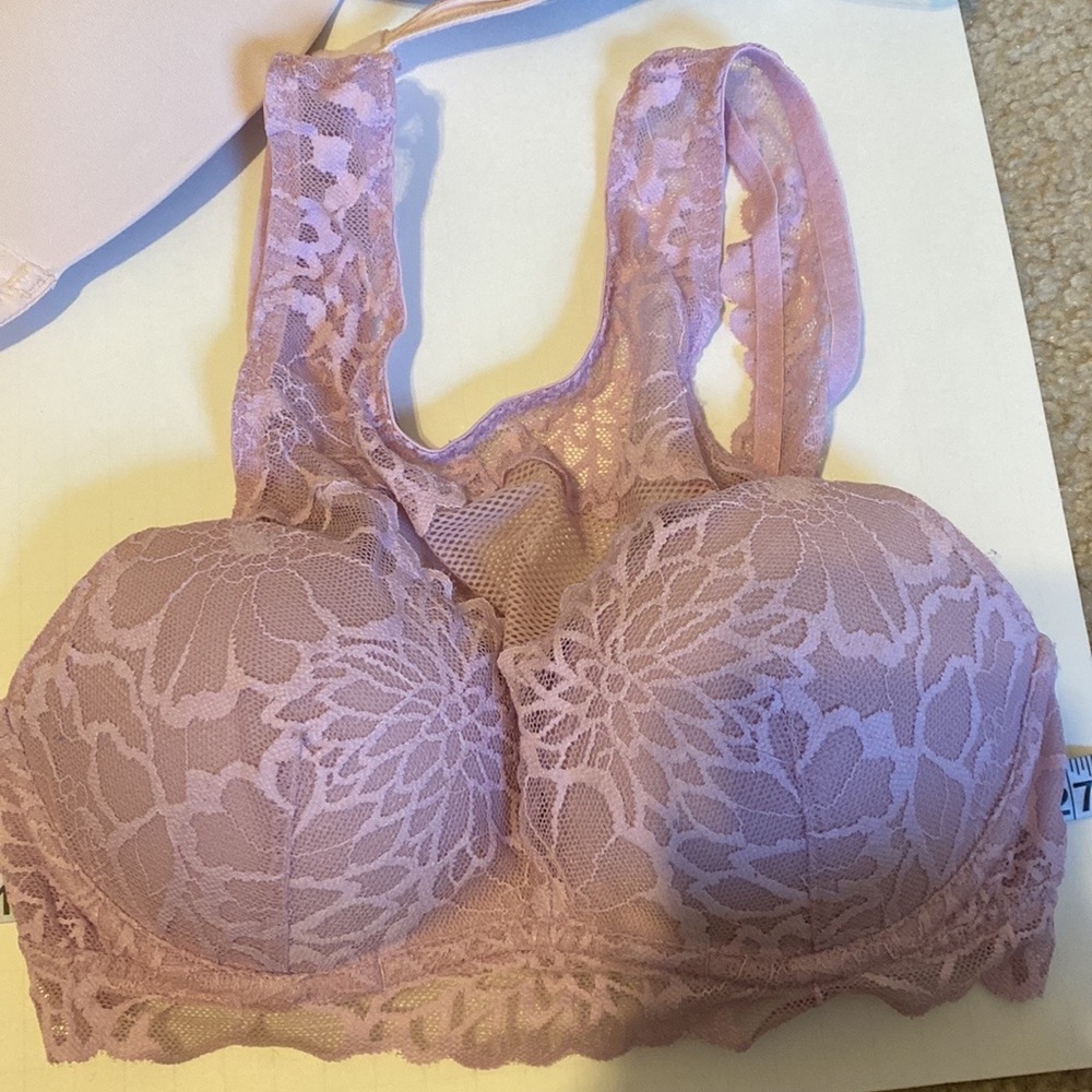 XS “PINK” BraletteLacey Pale Pink Bra Mesh Chest above cups Slip/Pull-Over Head
